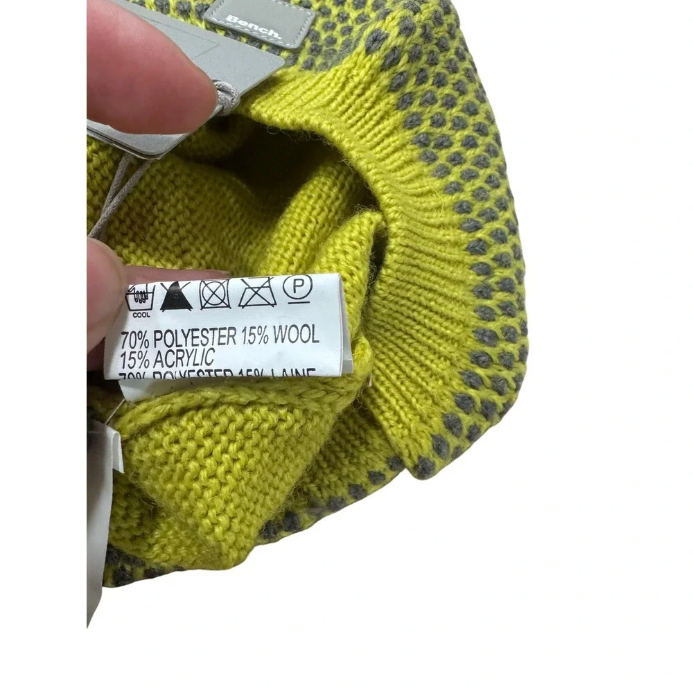 Bench‎ Knit Beanie Hat Yellow Grey One Size Winter Warm Wool Blend NWT